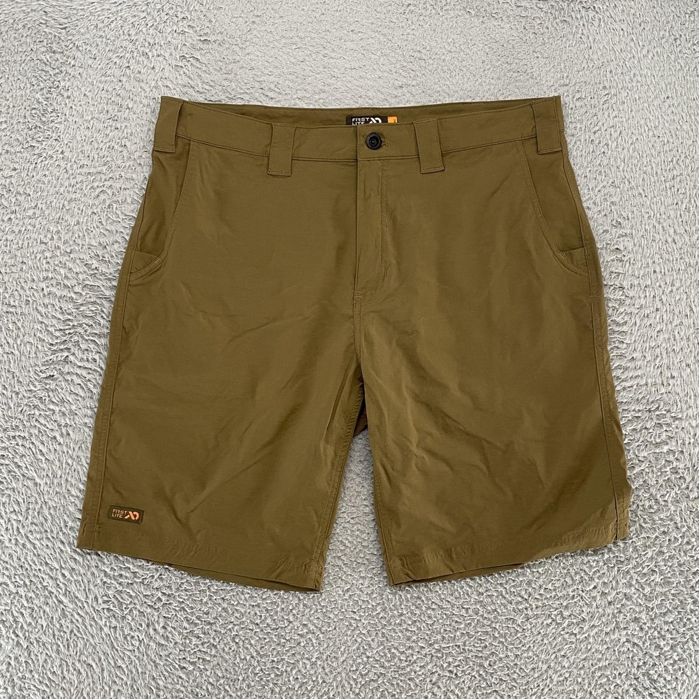 First Lite Guide Lite Shorts Mens 36 Brown Hiking Lightweight Quick Dry Stretch